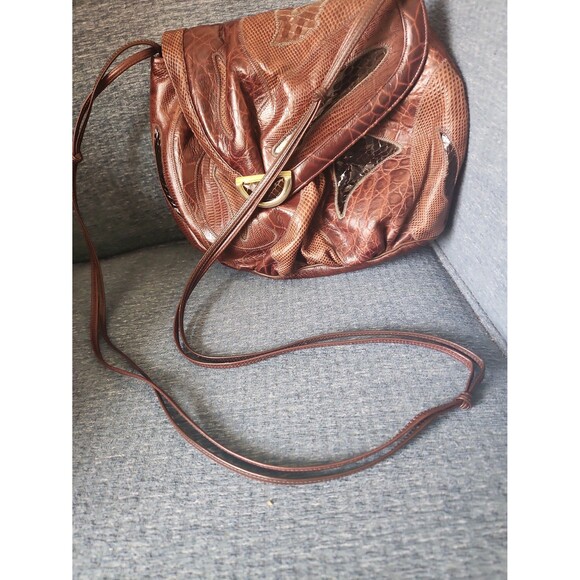 Sharif Vintage Brown Leather Patchwork Design Crossbody Bag - Picture 5 of 11